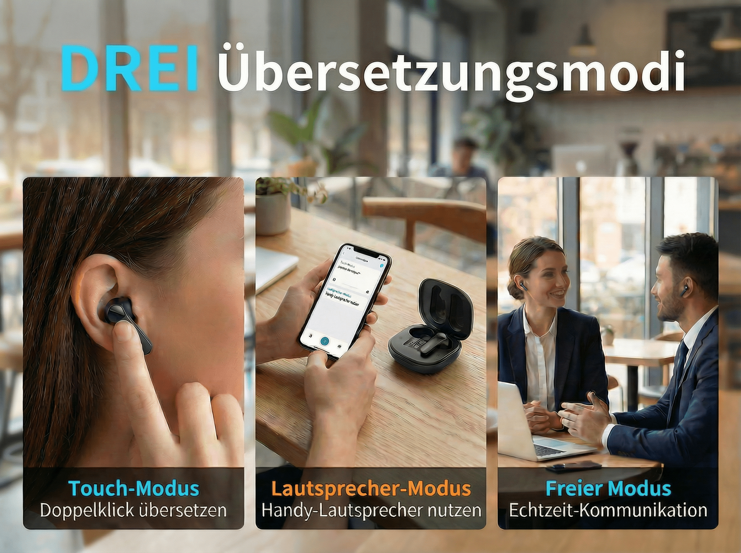Drei Übersetzungsmodi: Touch, Lautsprecher und Freier Modus.