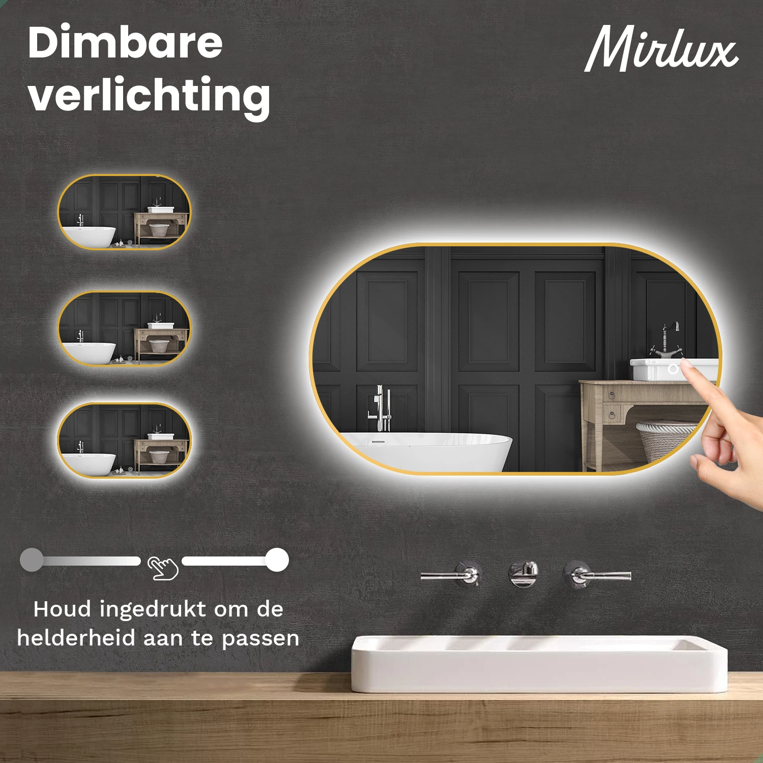 Een badkamerspiegel met verstelbare verlichting.