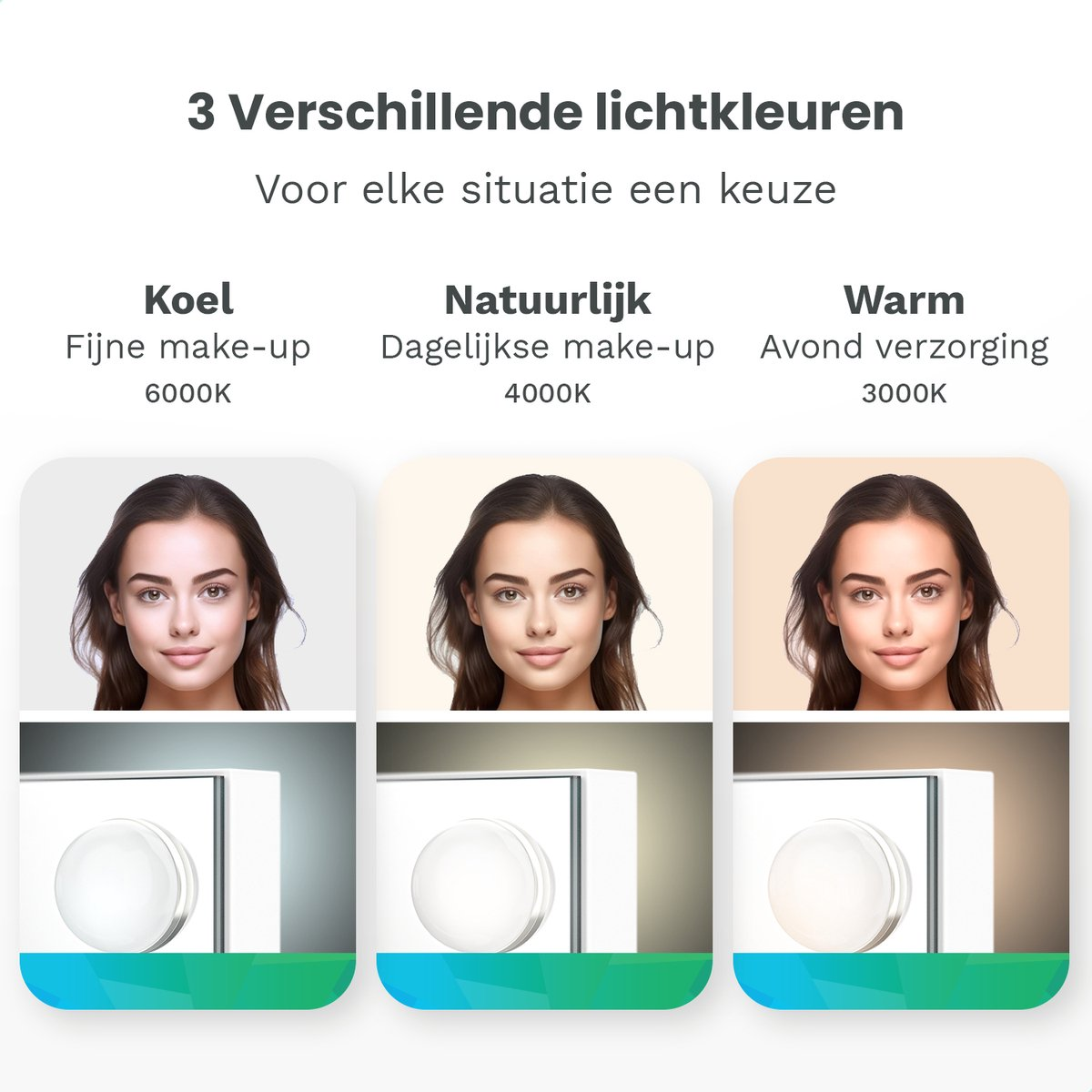Three light colors: cool, natural, warm. With examples.