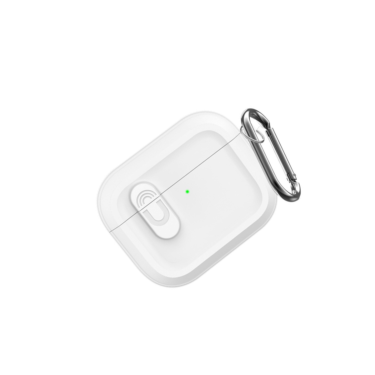 Weiße Hülle mit Karabiner und grünem Lichtpunkt.