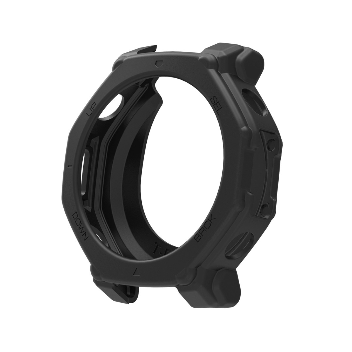 Protezione nera per orologio con scritte UP, DOWN, SEL, BACK.