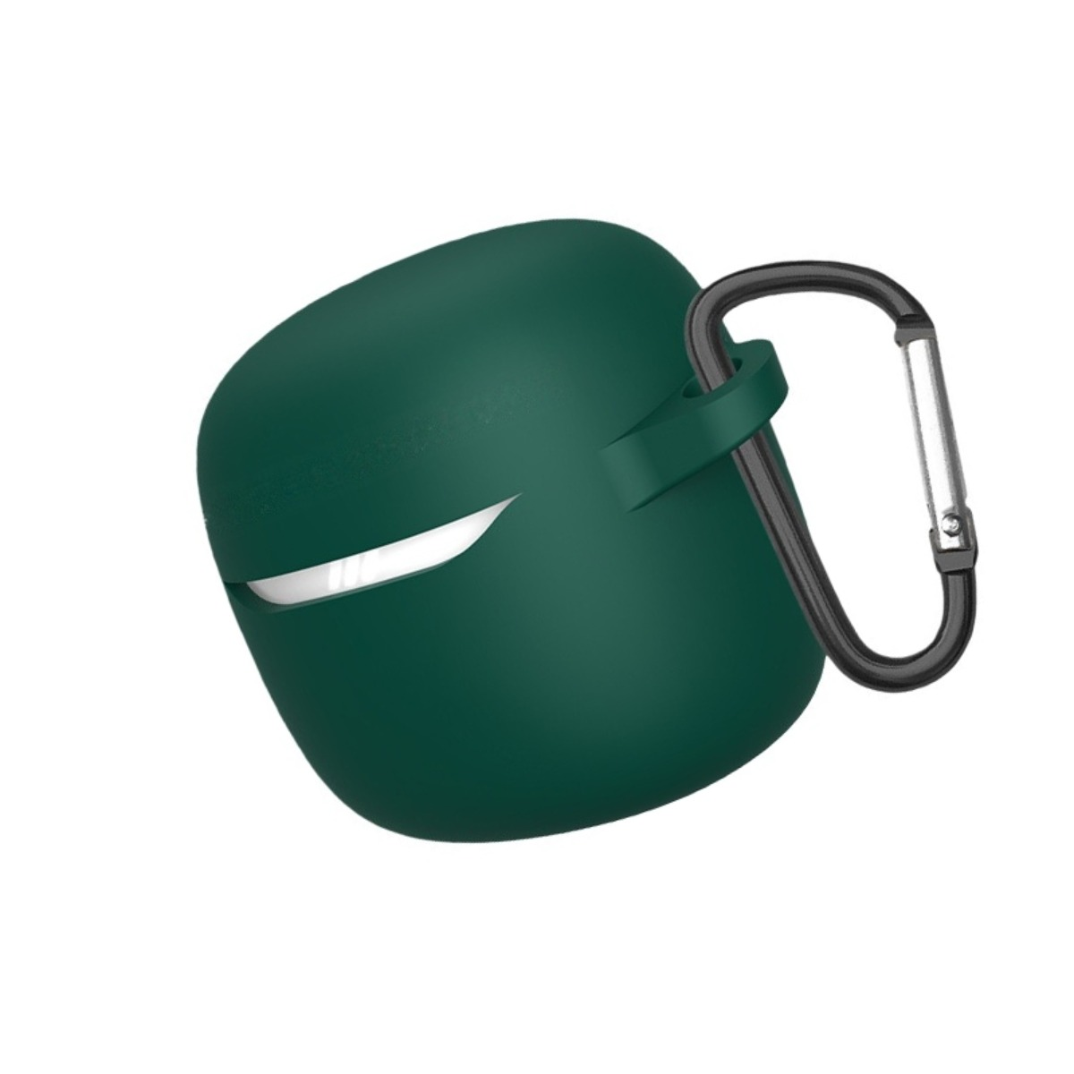 Dunkelgrüne Hülle mit Karabiner auf weißem Hintergrund.