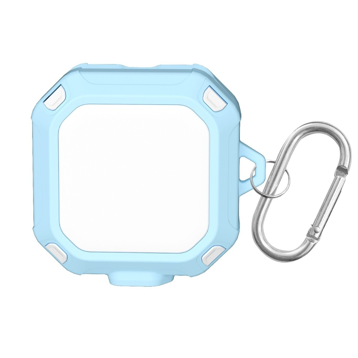 Hellblaue Hülle mit Karabiner, weiße Akzente.