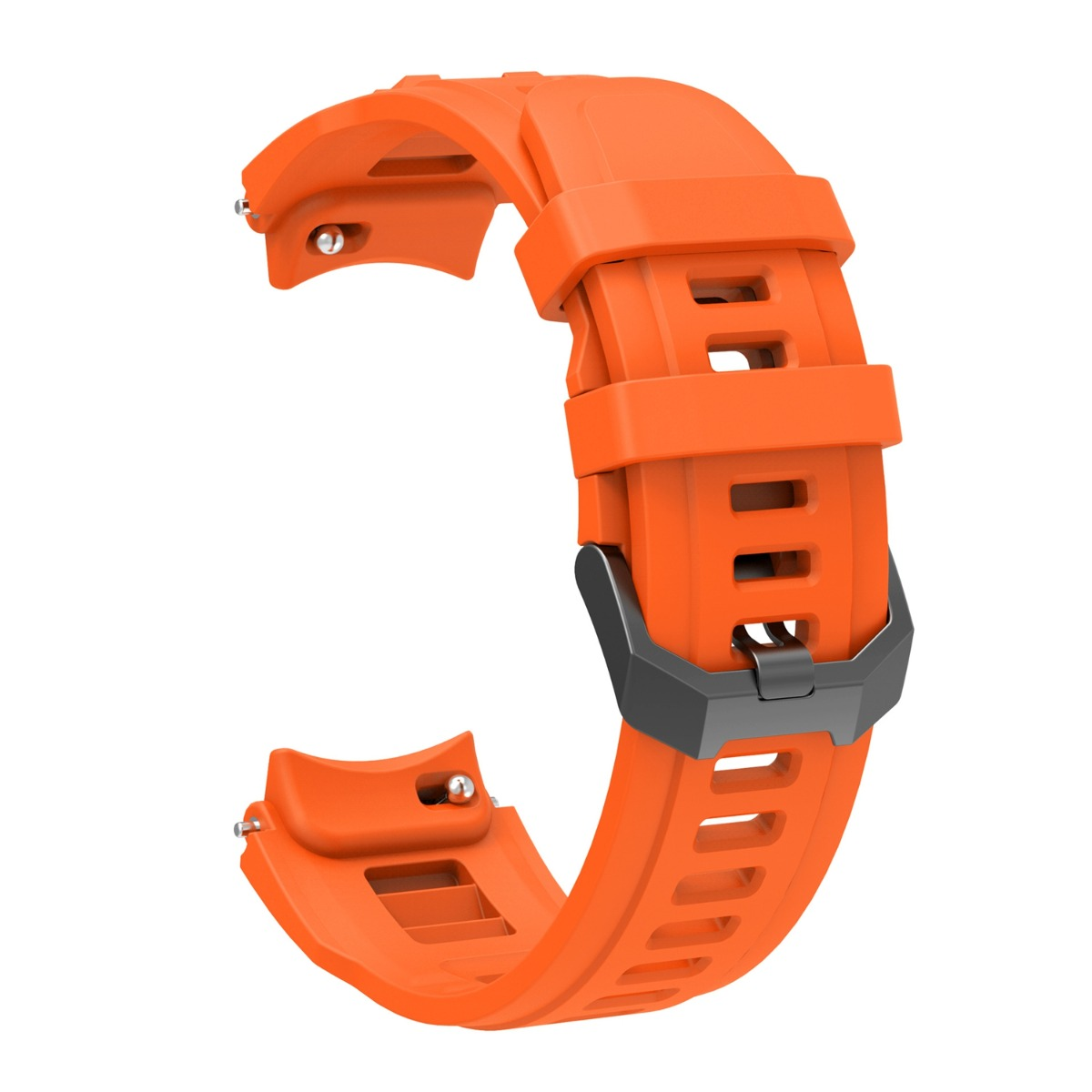 Ein leuchtend oranger Uhrenarmband mit Lochmuster und Metallschnalle.