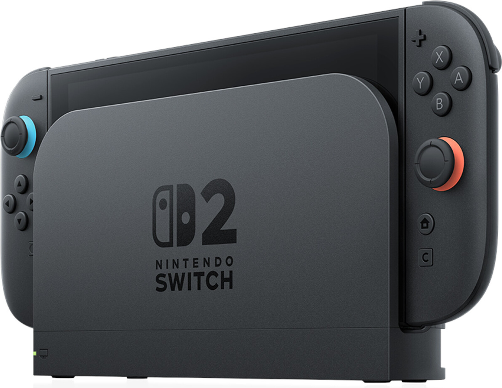 Szara stacja dokująca Nintendo Switch z podłączonymi kontrolerami.