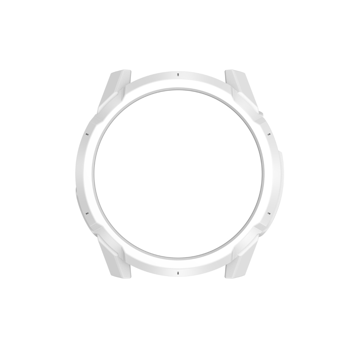 Lunetta bianca per uno smartwatch con anse laterali e tacche.