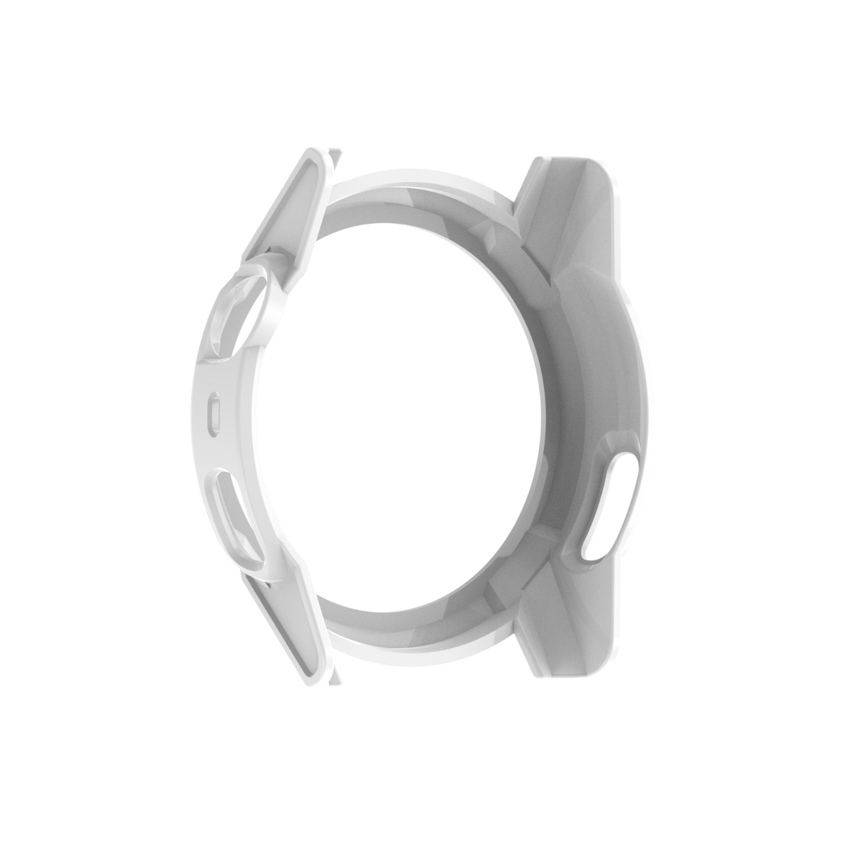 Custodia per orologio grigia e bianca, isolata su sfondo bianco.