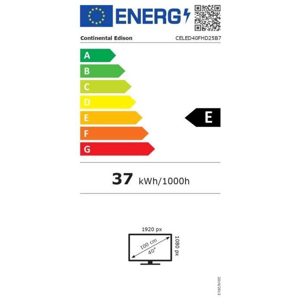 Energieeffizienzlabel für einen 40-Zoll-Fernseher der Klasse E.