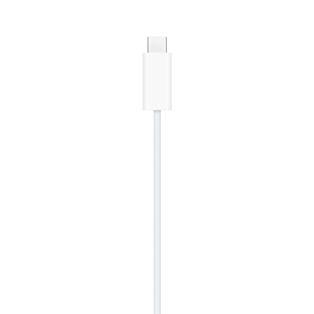 Câble USB-C blanc avec connecteur argenté et boîtier blanc.
