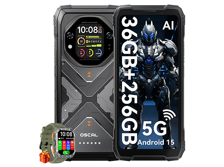 OSCAL TANK 1 5G Mit Smartwatch 256 GB Schwarz Dual SIM
