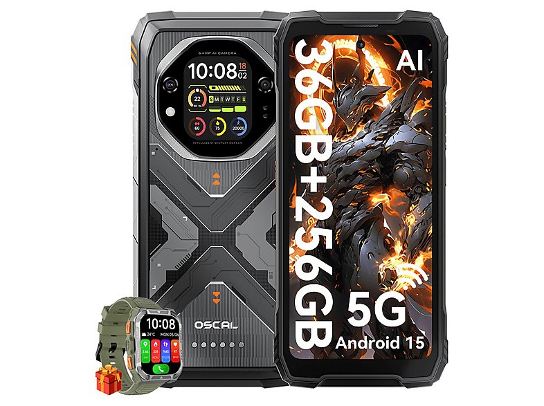 OSCAL TANK 1 5G Mit Smartwatch 256 GB Orange Dual SIM