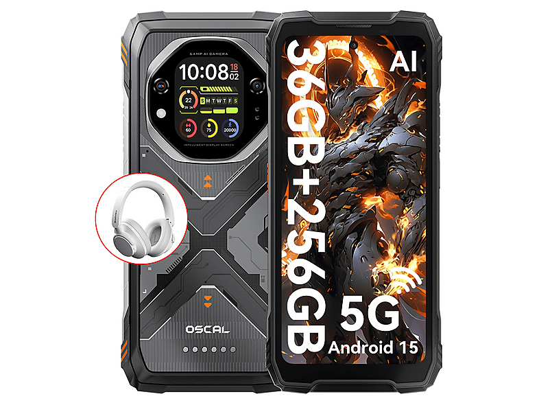 OSCAL TANK 1 5G Mit Kopfhörer 256 GB Orange Dual SIM