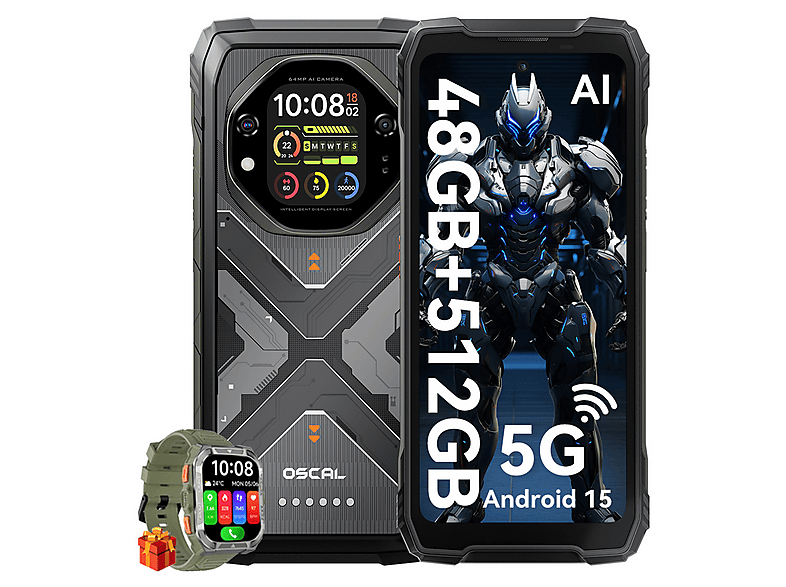 OSCAL TANK 1 5G Mit Smartwatch 512 GB Schwarz Dual SIM