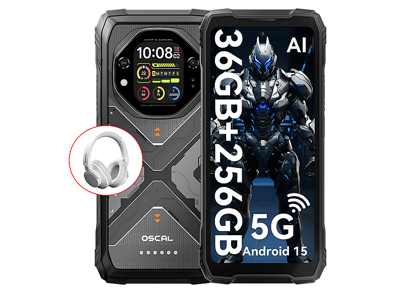 OSCAL TANK 1 5G Mit Kopfhörer 256 GB Schwarz Dual SIM