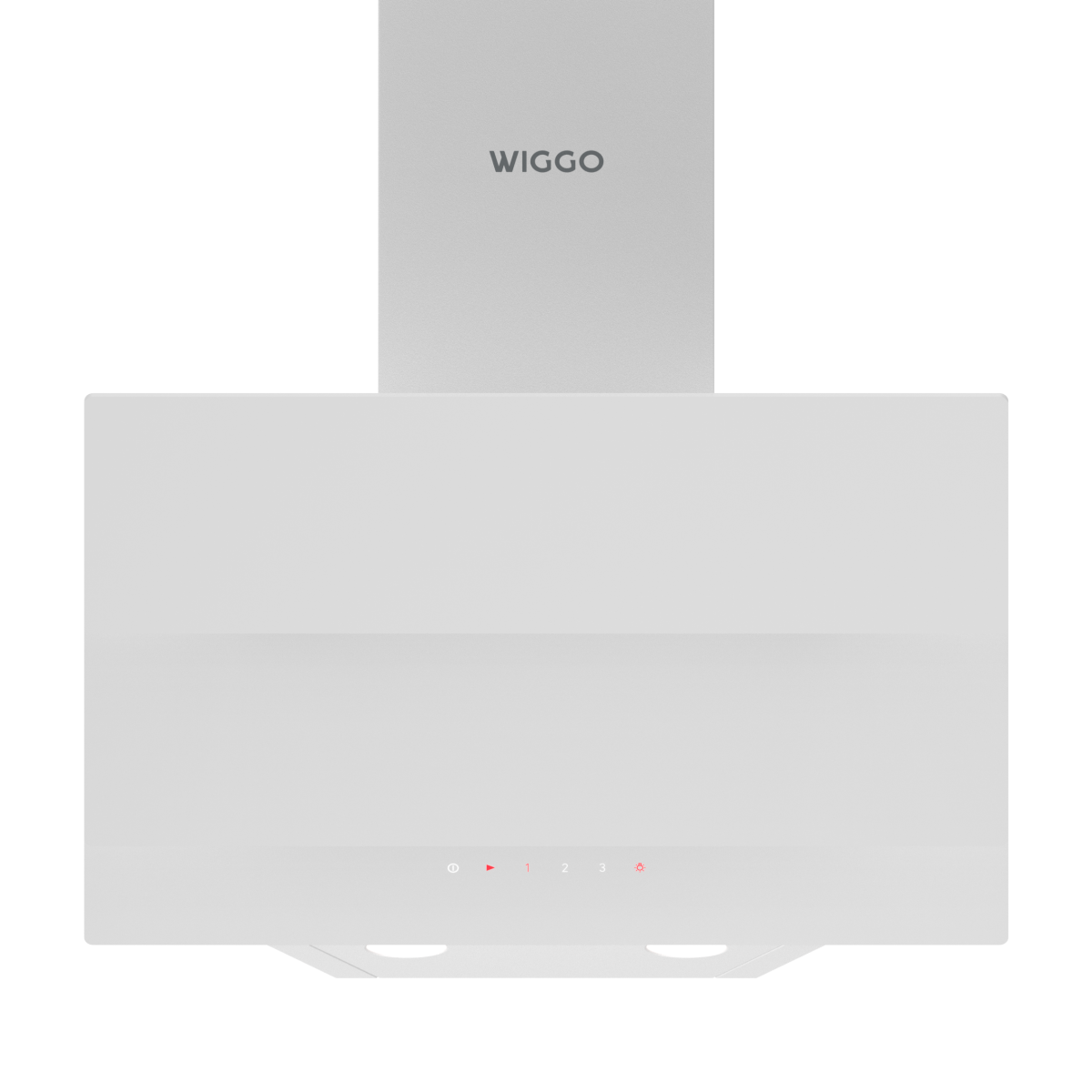 A white WIGGO range hood with red control buttons and lights.