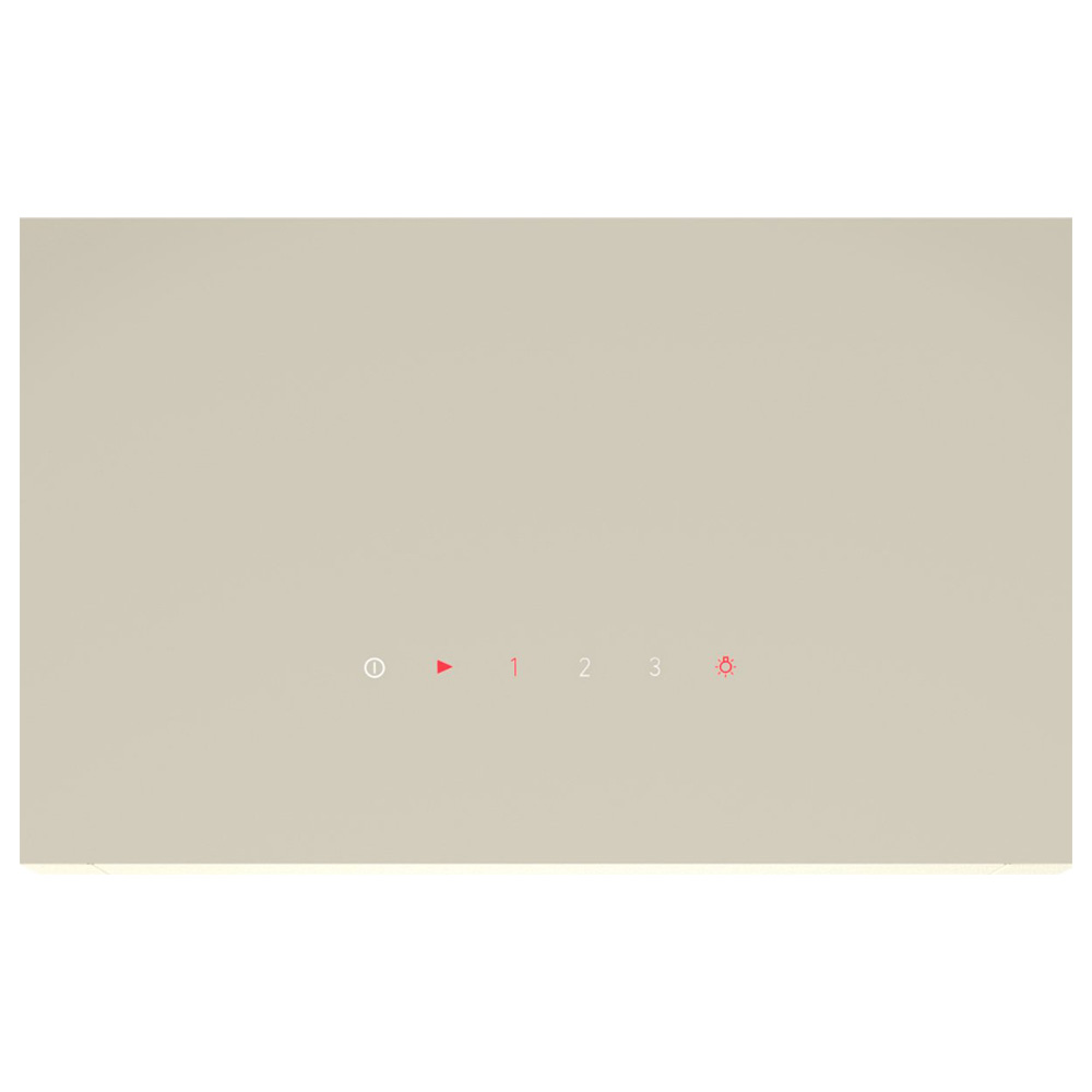 Beige afzuigkap met touch-bediening: aan, 1, 2, 3 en lamp-iconen.
