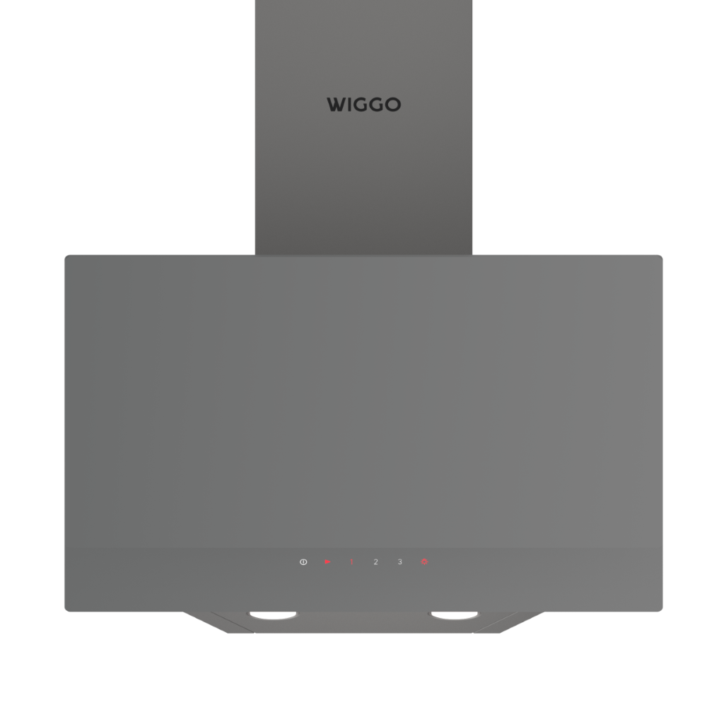 Gray WIGGO range hood with red lights and numbers.