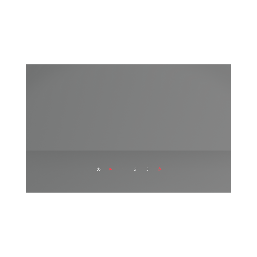 Gray surface with touch controls: Clock, Play, 1, 2, 3, Off.