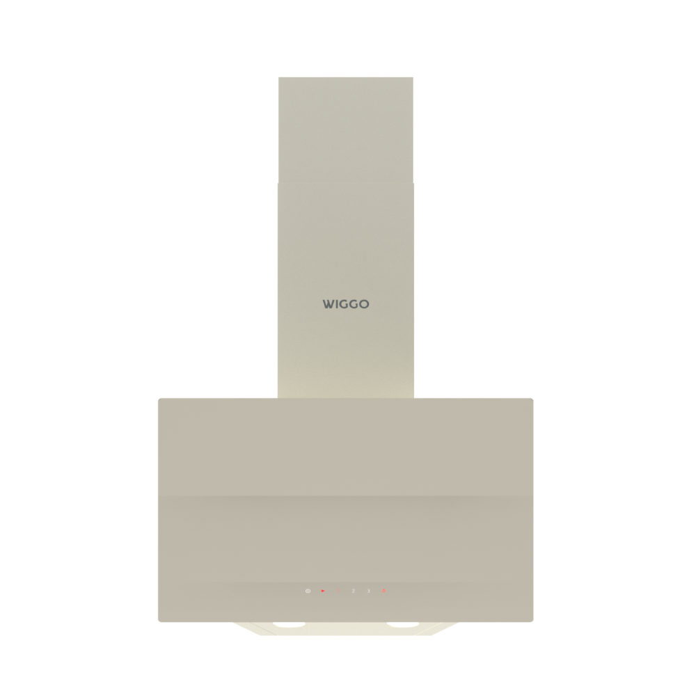 A beige kitchen hood with the WIGGO logo and control buttons.