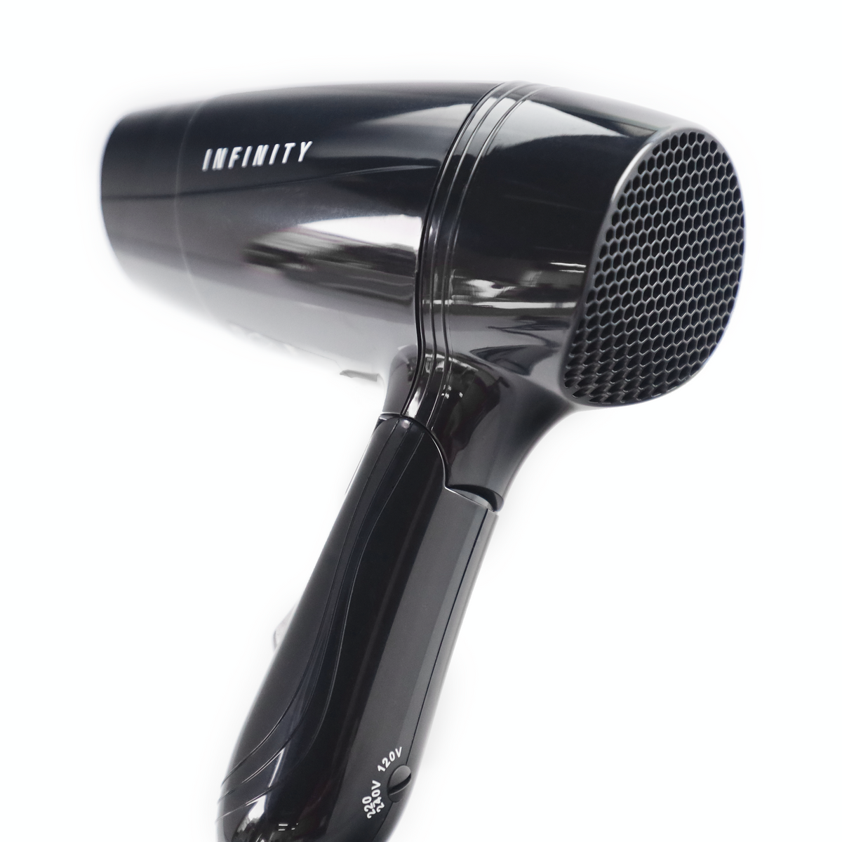 Czarna suszarka do włosów INFINITY na białym tle.