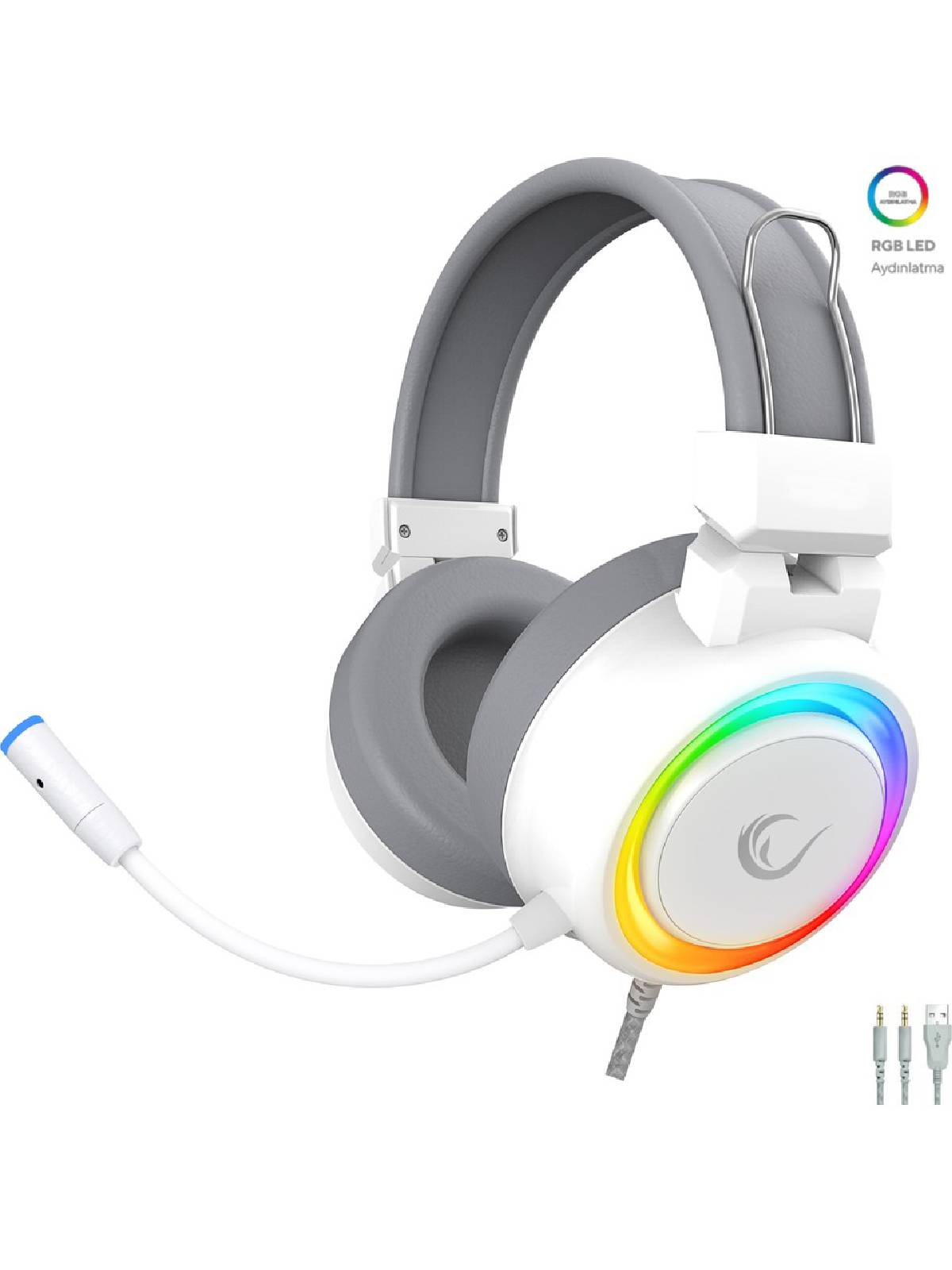RAMPAGE Sn-r10 Alquıst Rgb 3.5 mm Mikrofonlu Kablolu Kulak Üstü Kulaklık Beyaz