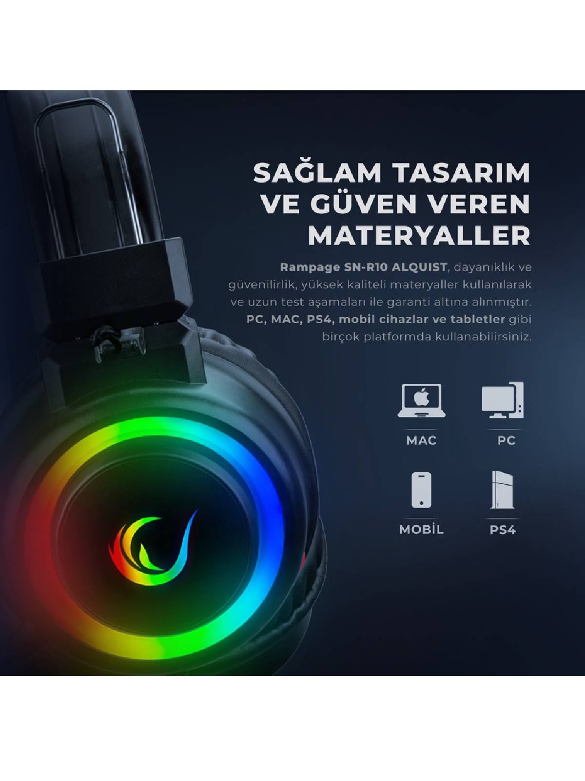 Gökkuşağı LED aydınlatmalı kulaklık, MAC, PC, Mobil ve PS4 ile uyumlu.