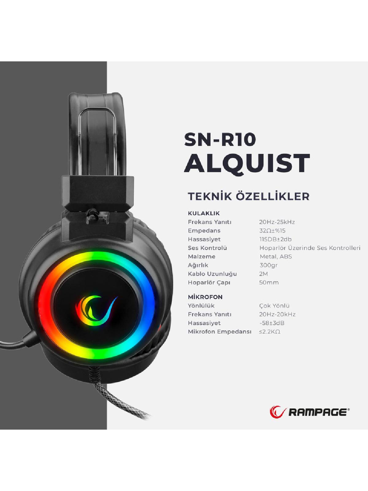 RGB aydınlatmalı siyah oyuncu kulaklığı ve teknik özellikleri.