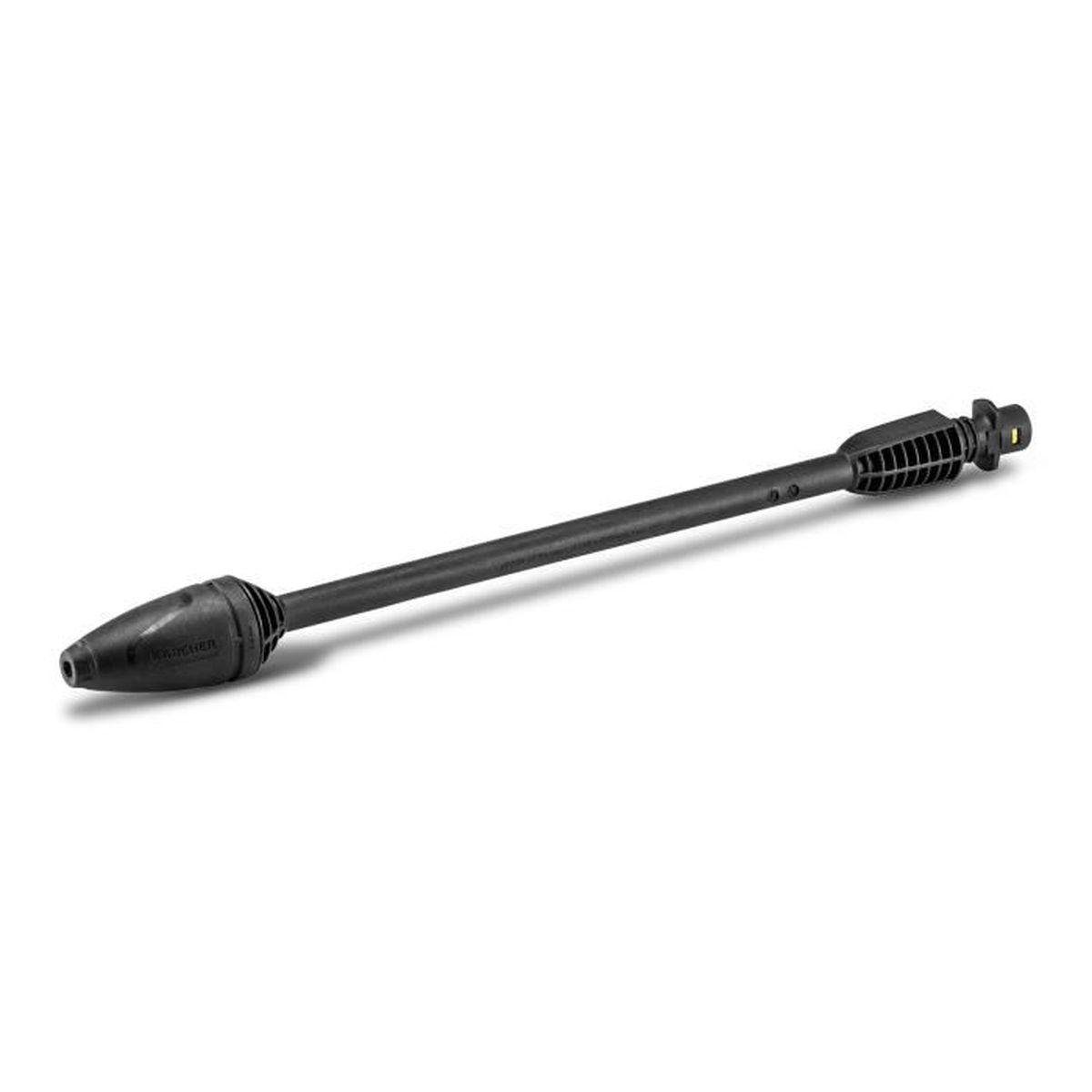 Black pressure washer wand with a fine nozzle and grip.