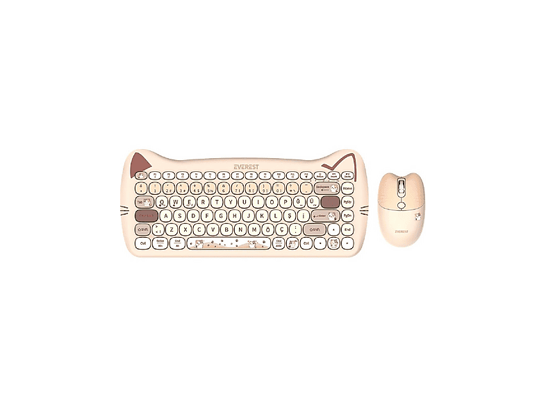 EVEREST Km-6285 Catty Mini Kablosuz Ultra Sessiz Özel Tasarımlı Wireless Bluetooth Klavye Mouse Bej