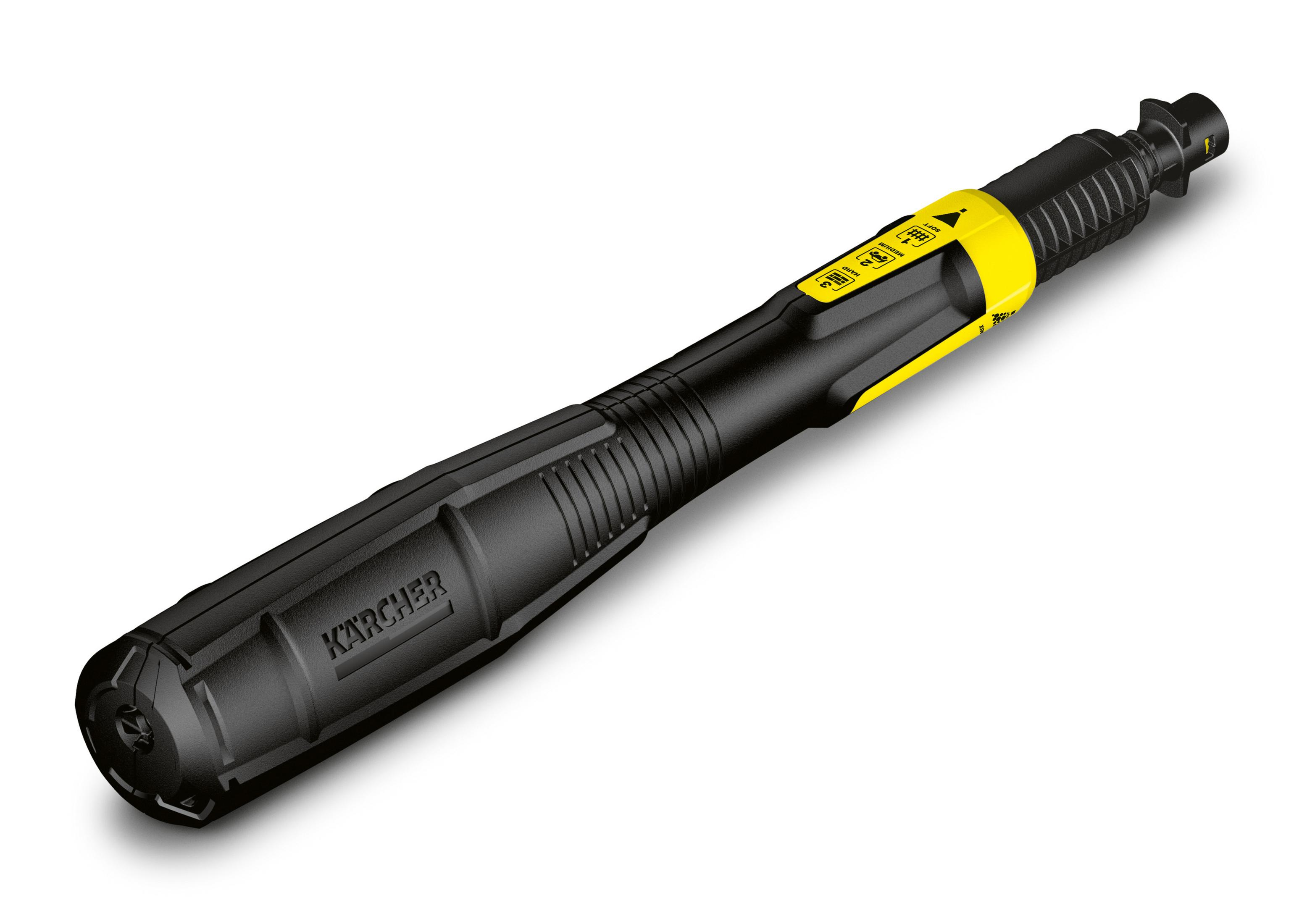 Manico Karcher nero con segni e simboli gialli.