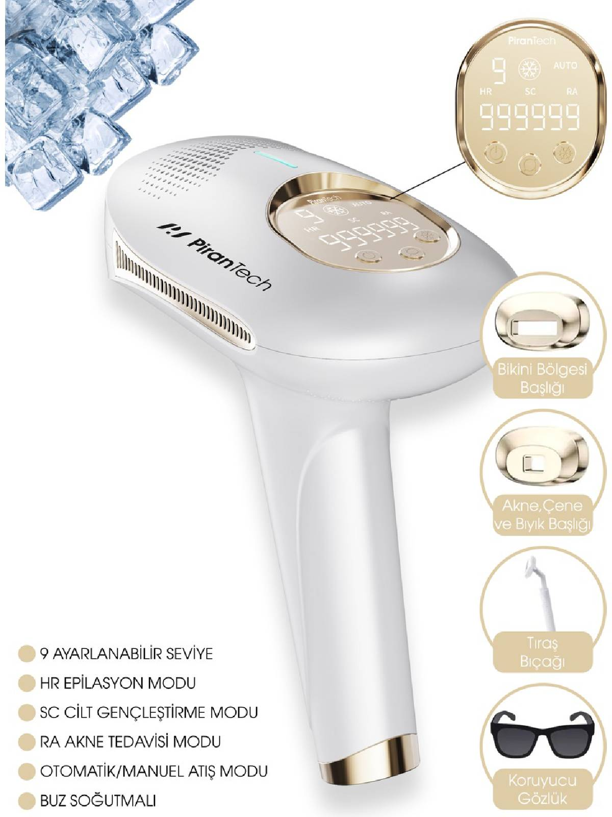 PİRANTECH Bhrl-08 999.999 Atım - Cilt Gençleştirici IPL Lazer Epilasyon Cihazı Beyaz