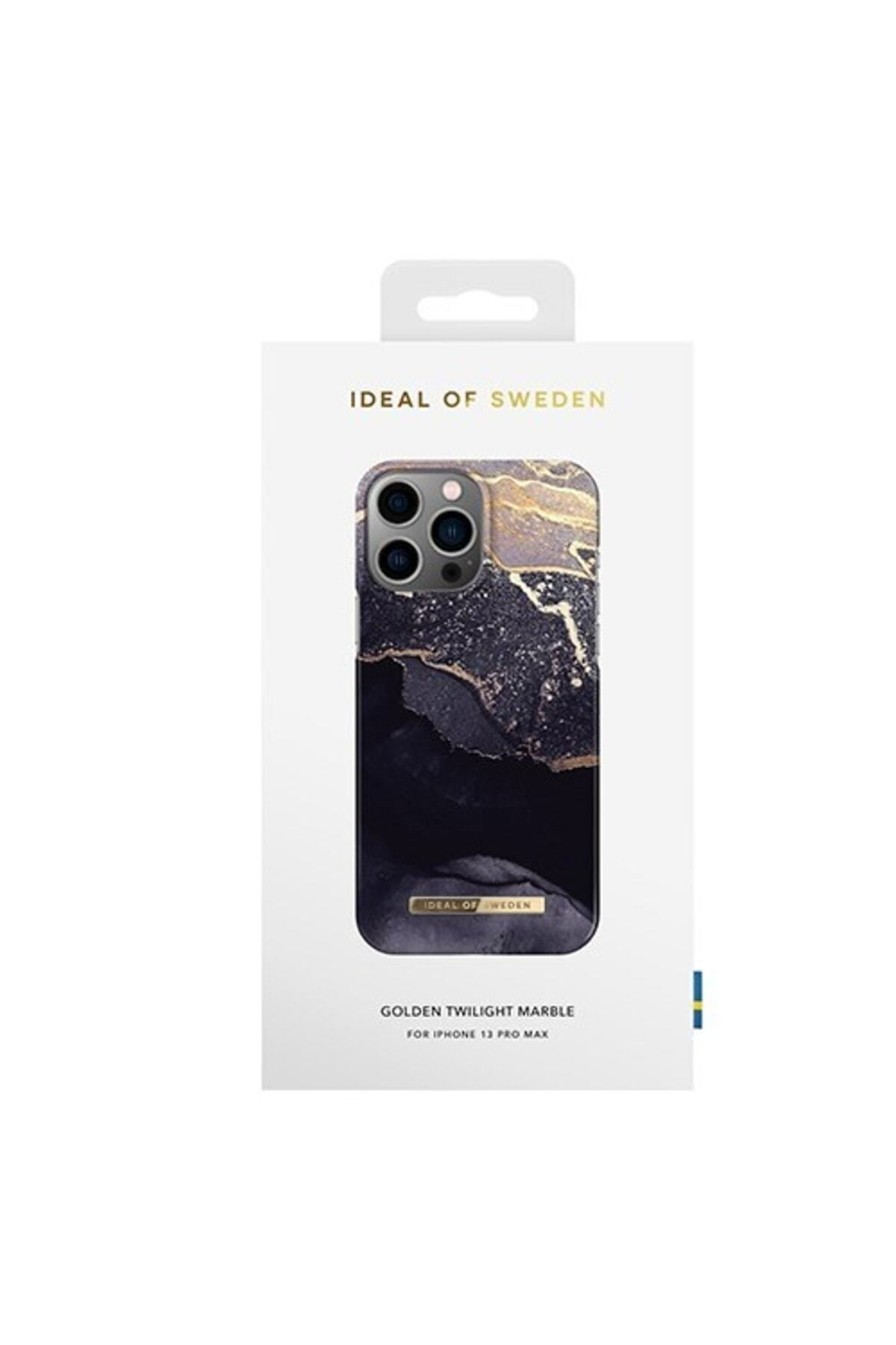 Altın alacakaranlık mermer tasarımlı iPhone 13 Pro Max kılıfı ambalajı.