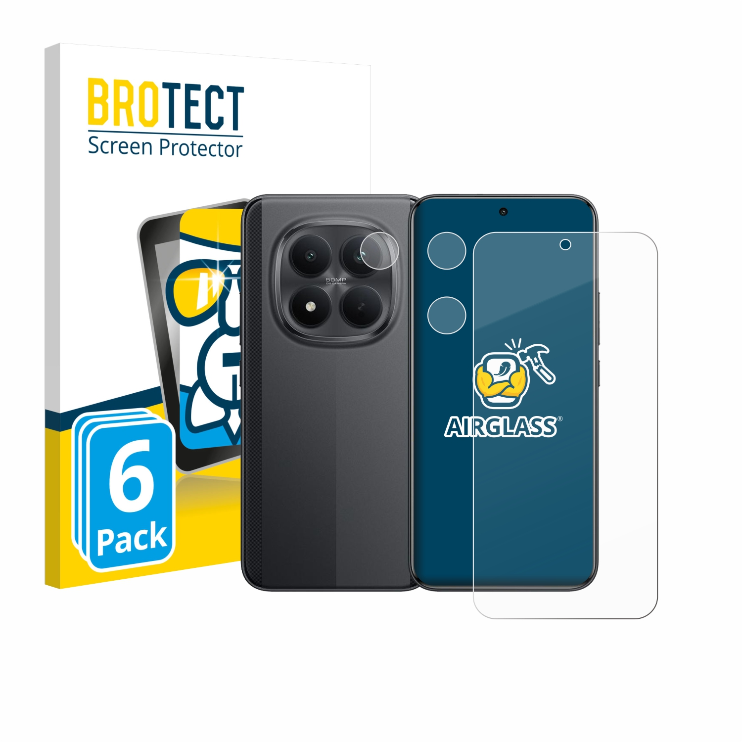 BROTECT Screen Protector 6er Pack mit Handy und Schutzfolie.