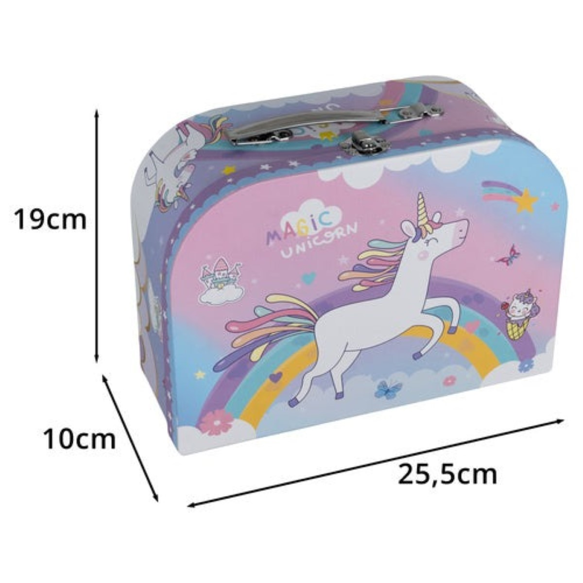 Una maleta con diseño de unicornio, 25,5x10x19cm.