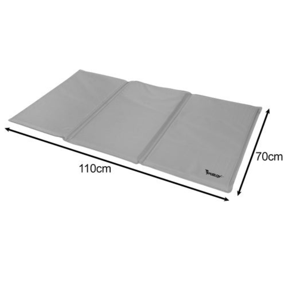 Alfombra gris plegable en tres, 110x70cm, con logo.