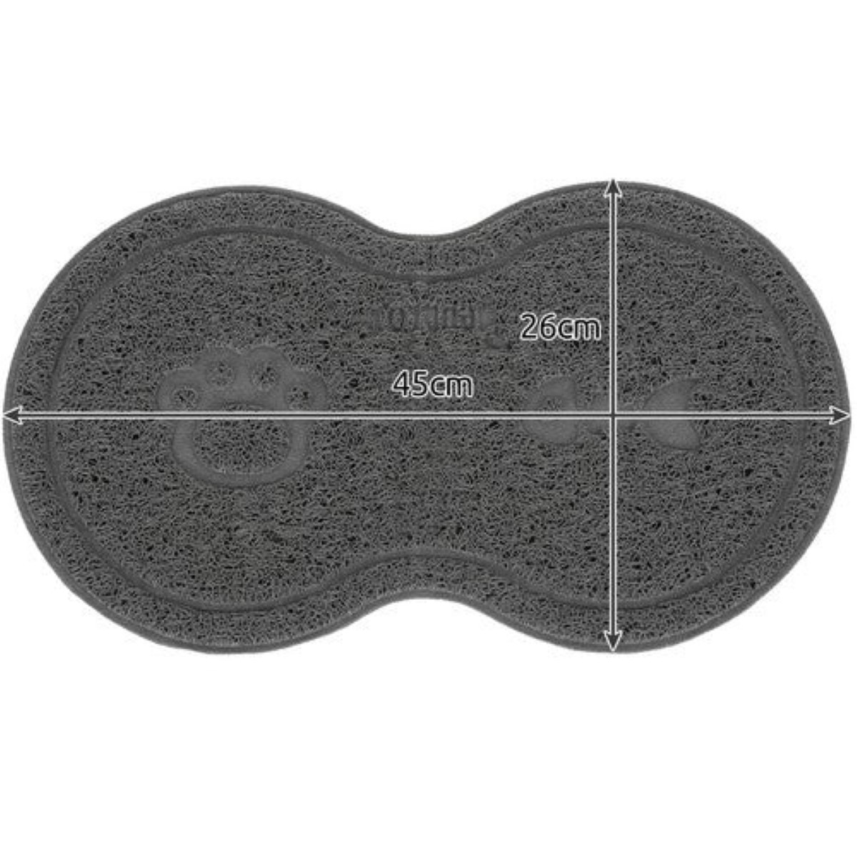 Alfombra gris con diseño de huella de pata, 45x26cm.