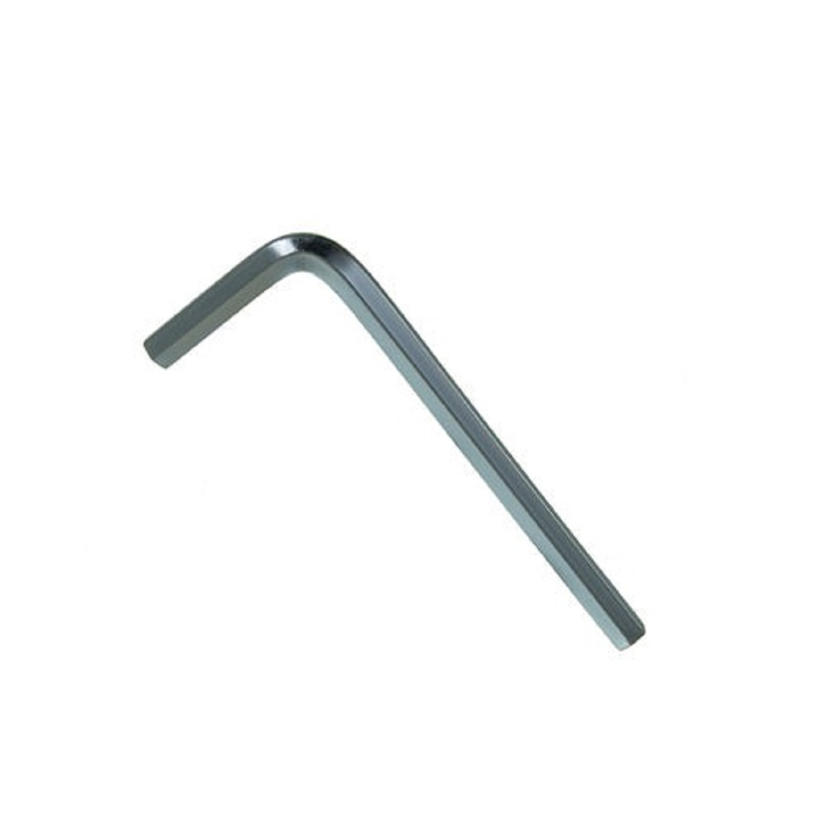 Una llave Allen plateada sobre un fondo blanco.