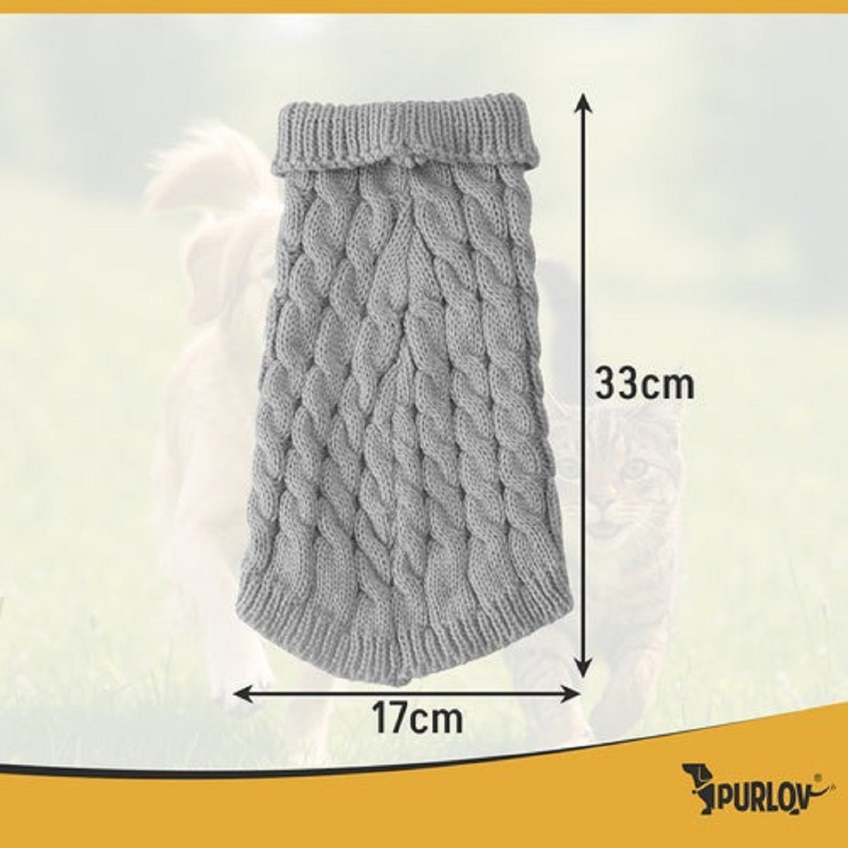 Jersey gris de punto trenzado para mascotas, 33x17cm.