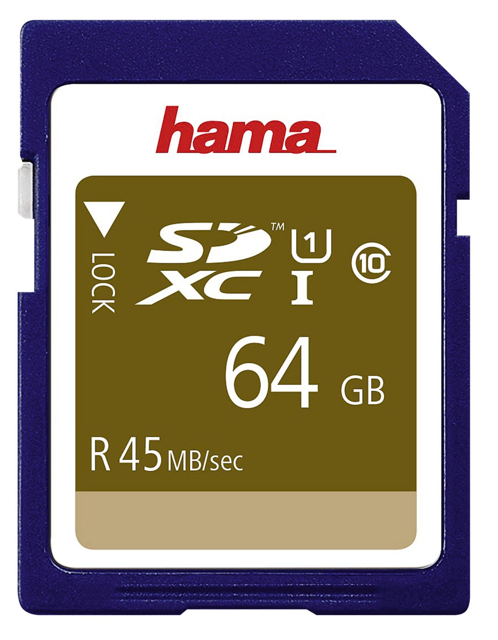 Hama SDXC Speicherkarte, 64 GB, Lese-/Schreibgeschwindigkeit 45 MB/Sek.