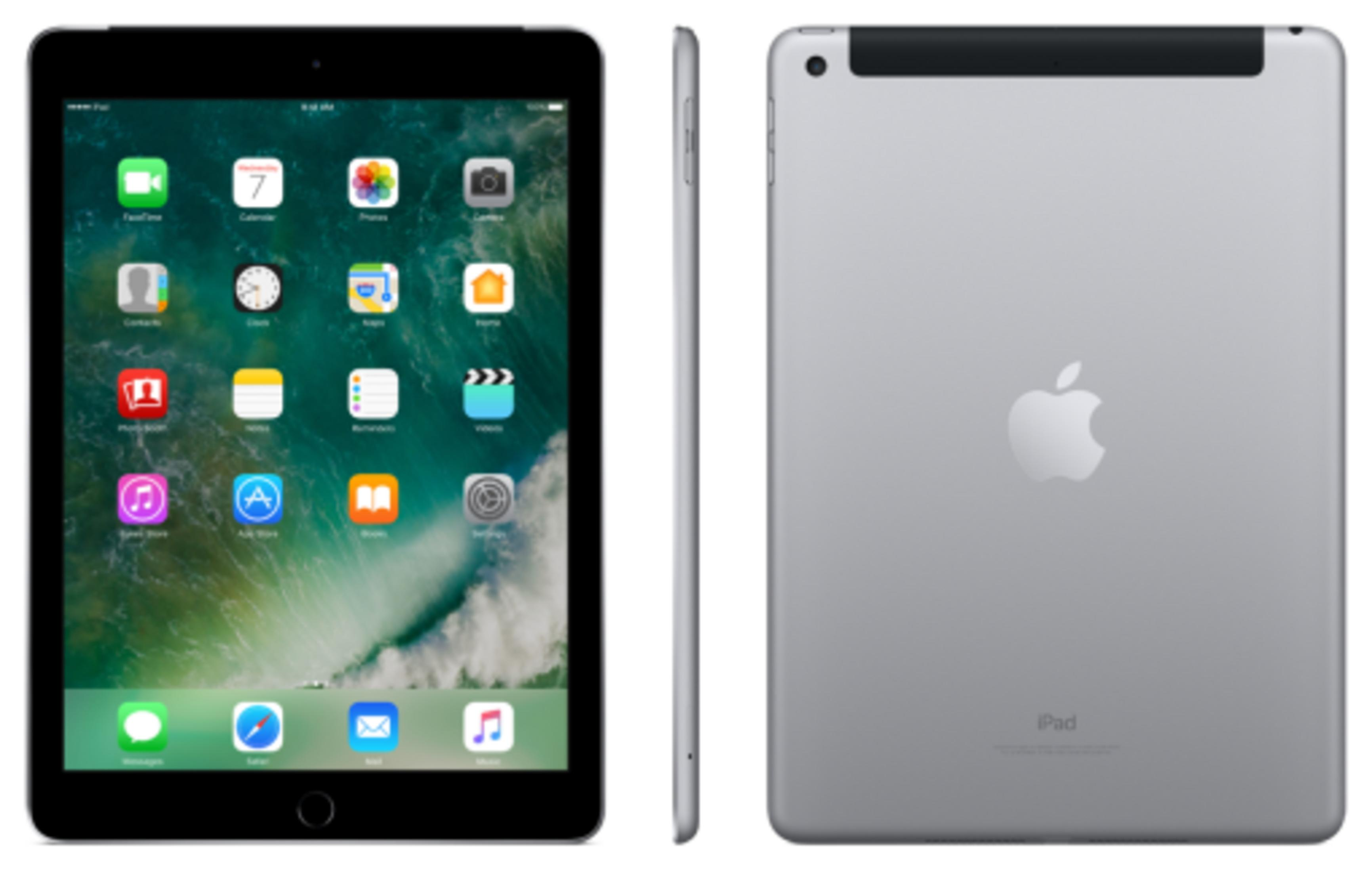 Un iPad argenté montrant son écran de verrouillage et sa vue arrière.