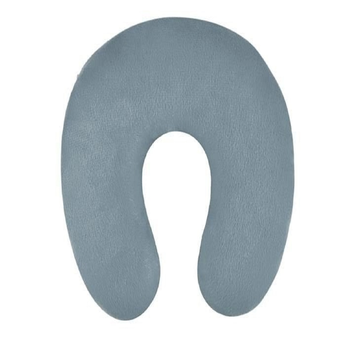 Almohada gris para el cuello sobre fondo blanco.