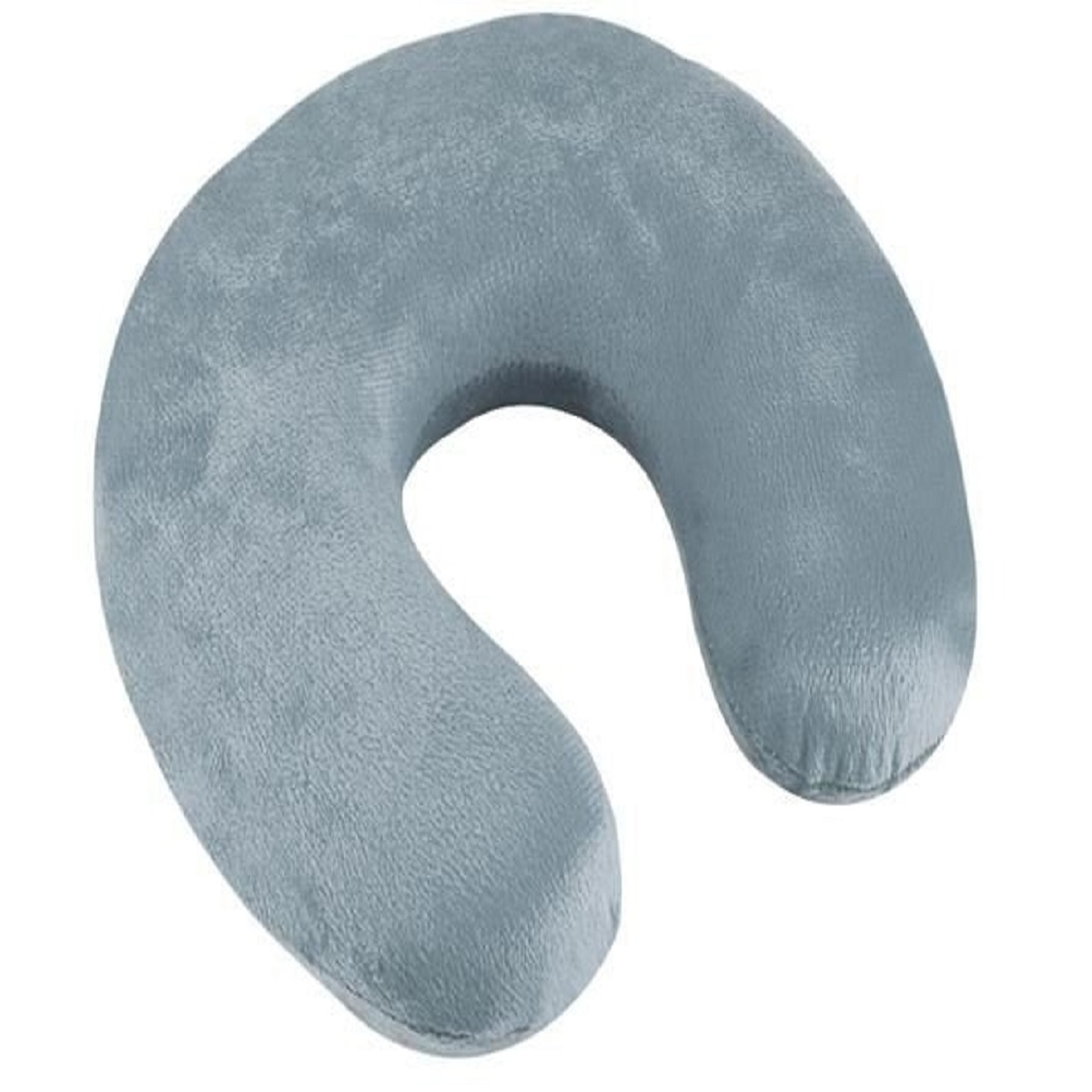 Una almohada para el cuello azul grisáceo de tela suave.