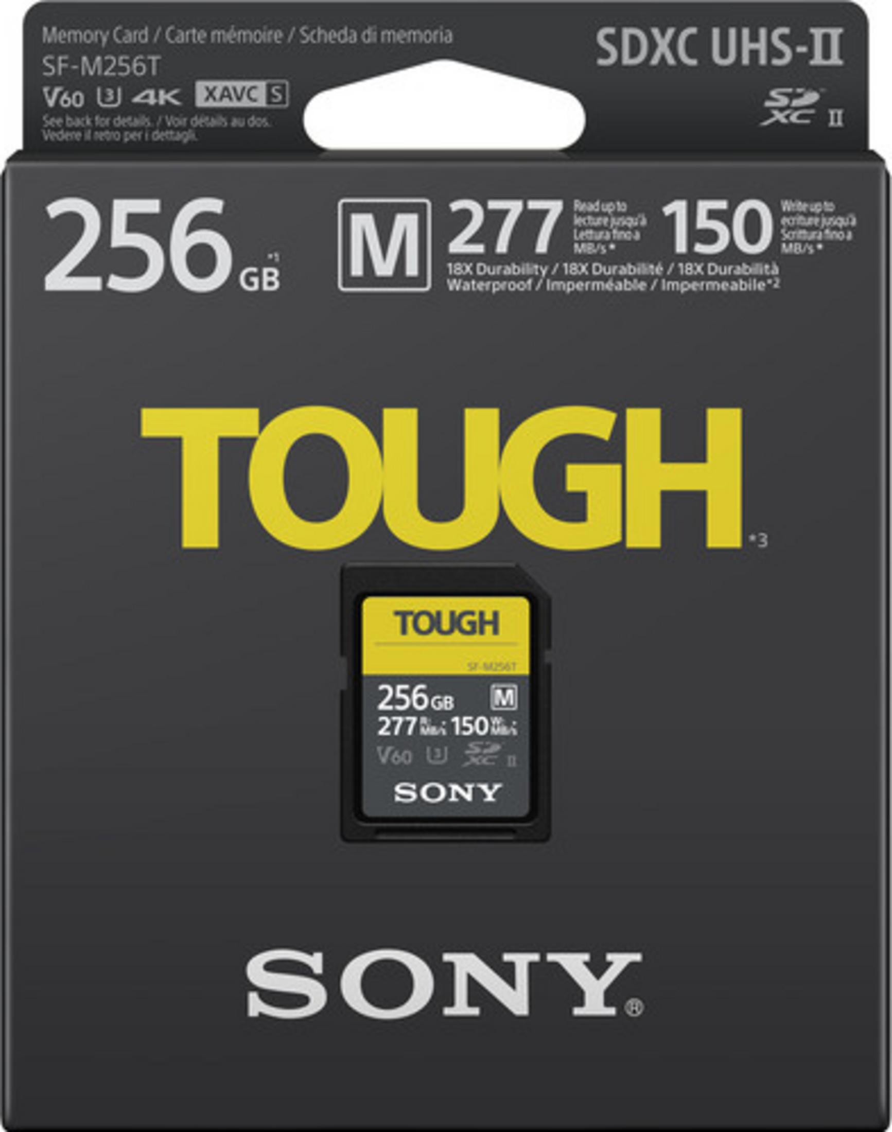 Scheda memoria Sony SDXC UHS-II 256GB, TOUGH, 277MB/s lettura, 150MB/s scrittura.
