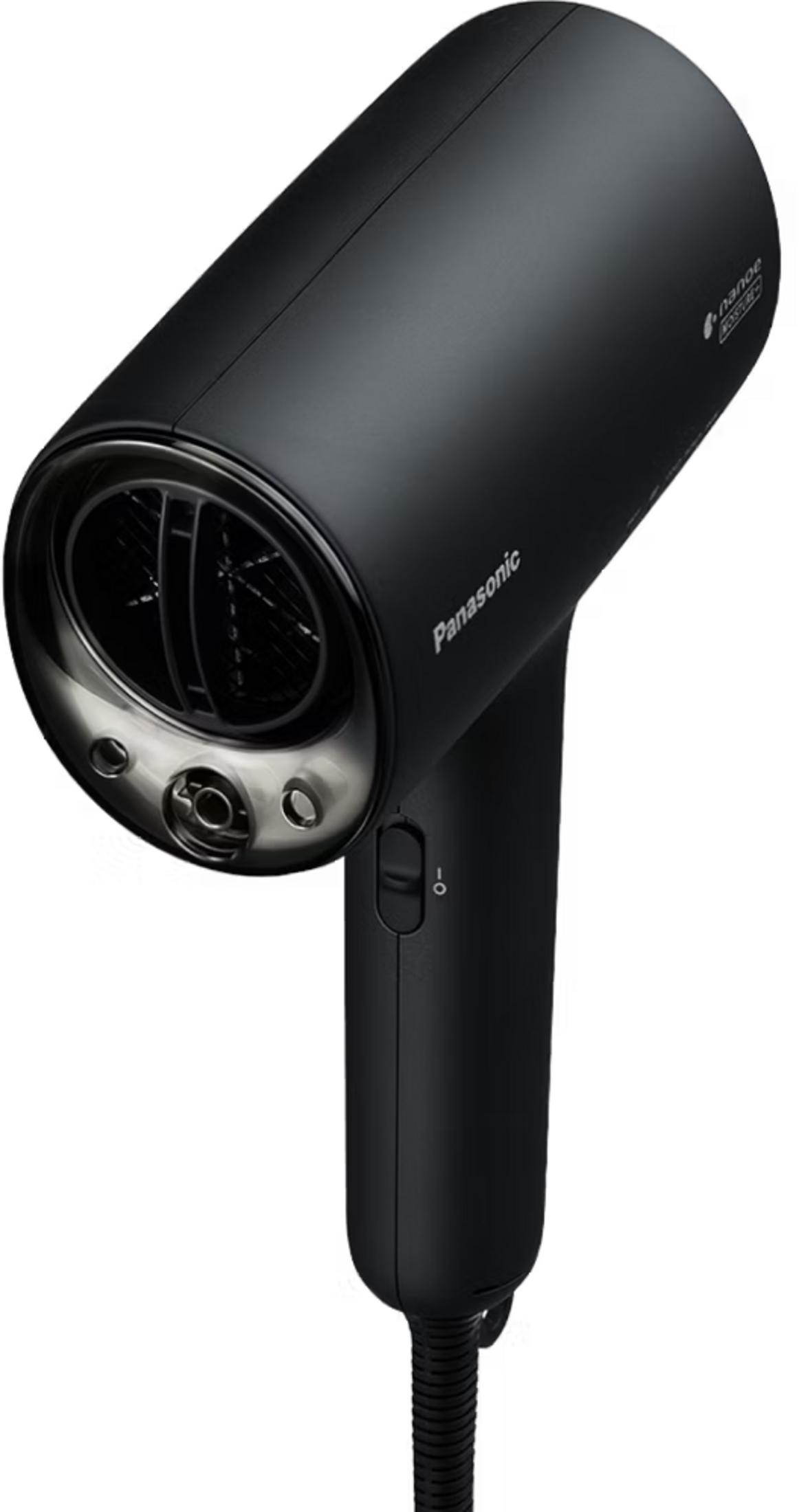 Schwarzer Panasonic Haartrockner mit Belüftungsgitter und Schalter.