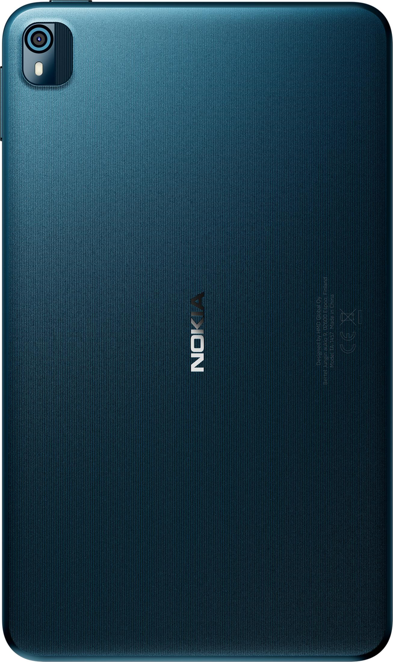 Retro di un tablet Nokia blu con fotocamera e logo.