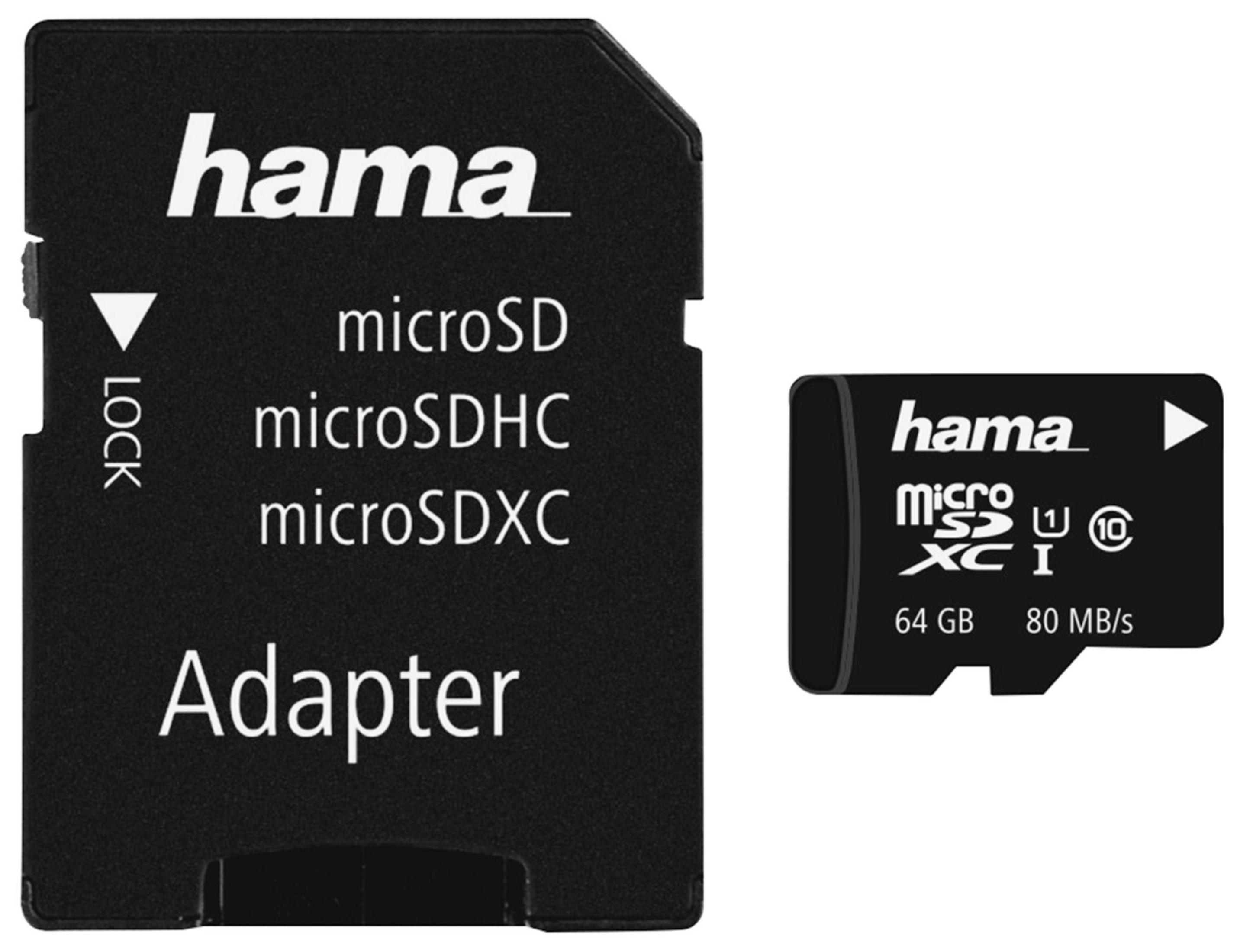 Czarny adapter Hama MicroSD i karta pamięci 64 GB.