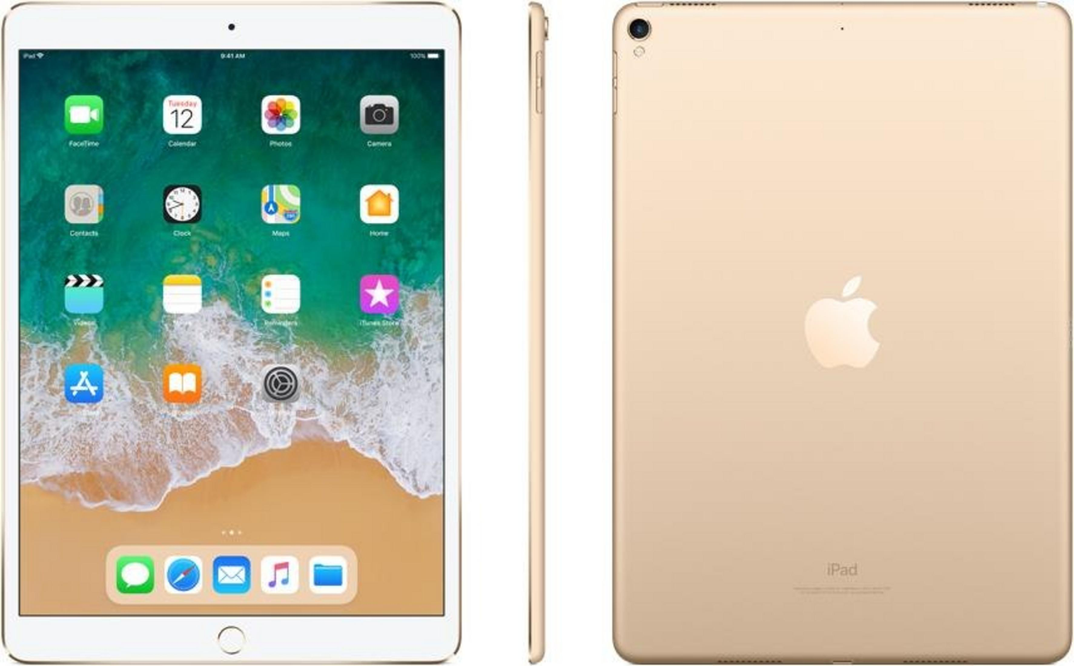 iPad dorato con app aperte e retro.