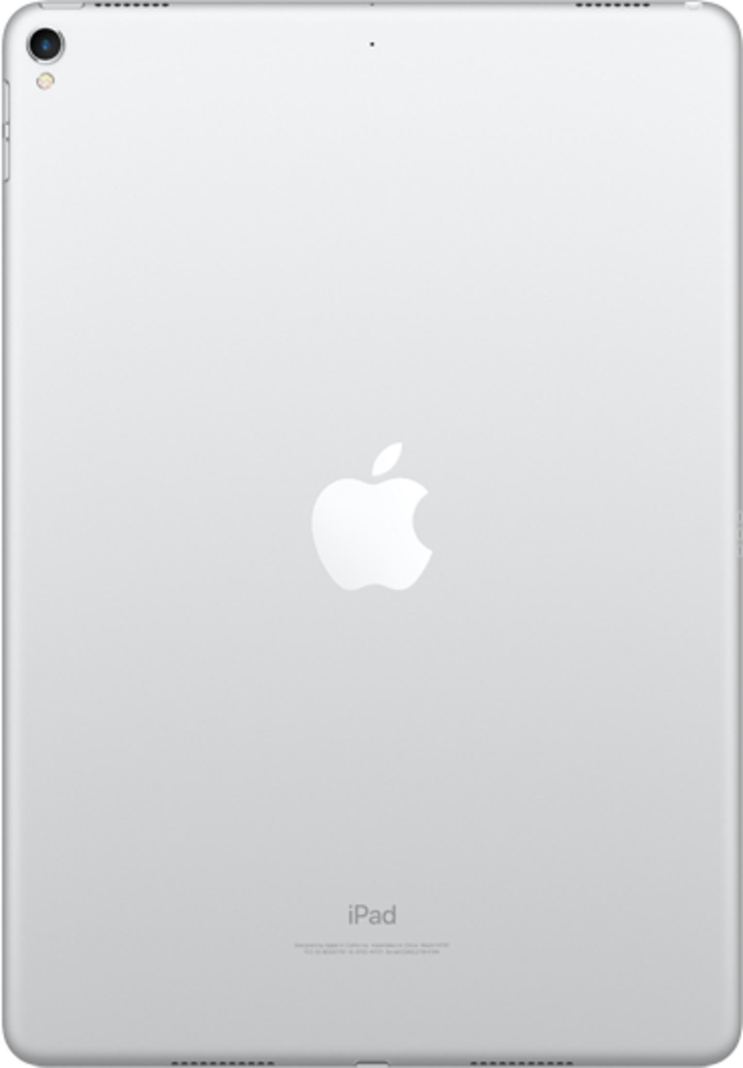 Retro di un iPad argentato con logo Apple e testo.