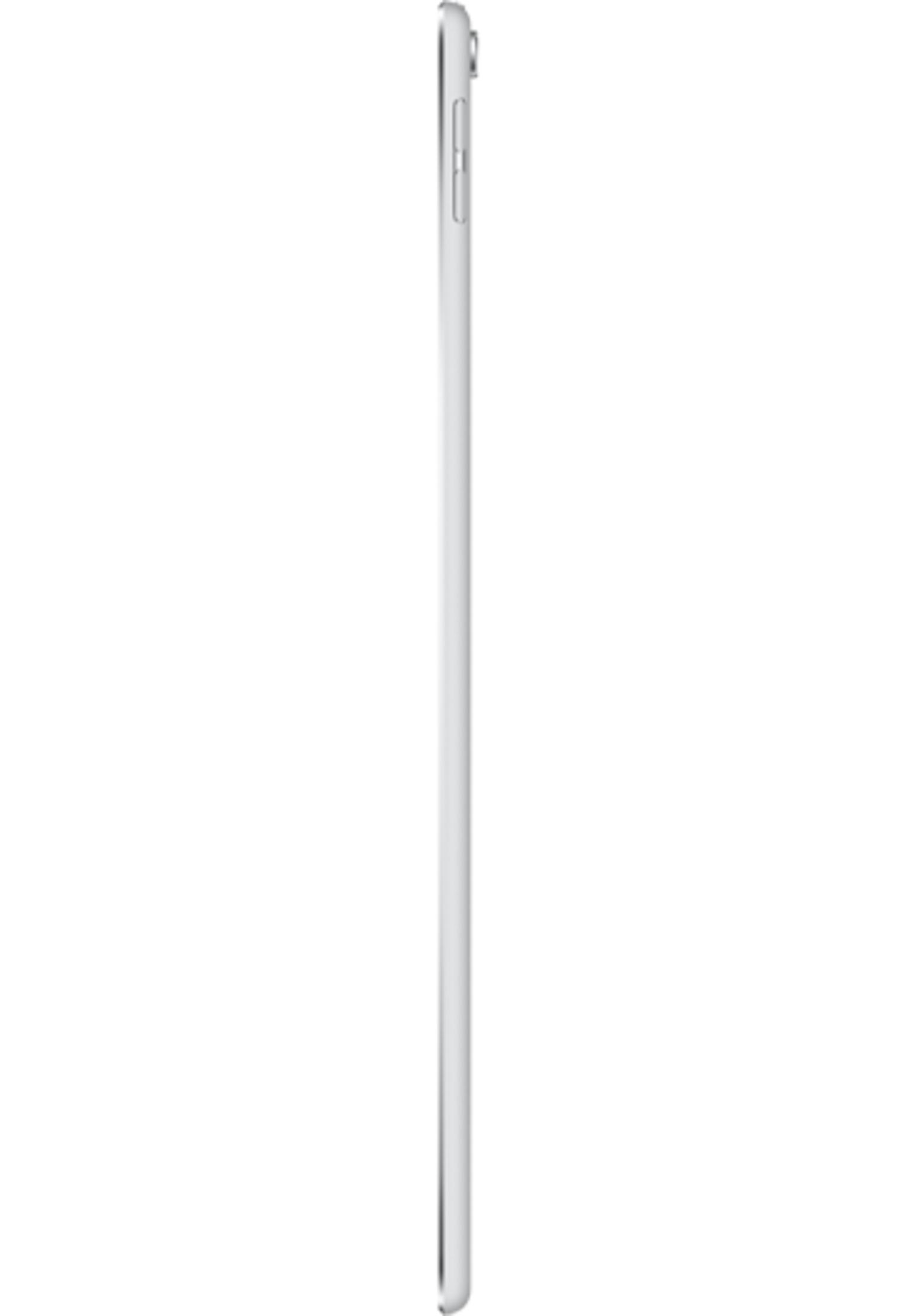 Un tablet argentato di profilo su sfondo bianco.