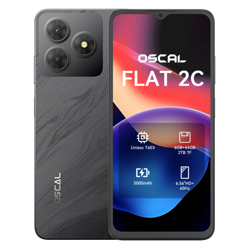 OSCAL FLAT 2C, Negro, Móvil Android, 64 GB, 2 GB RAM, 6,56 